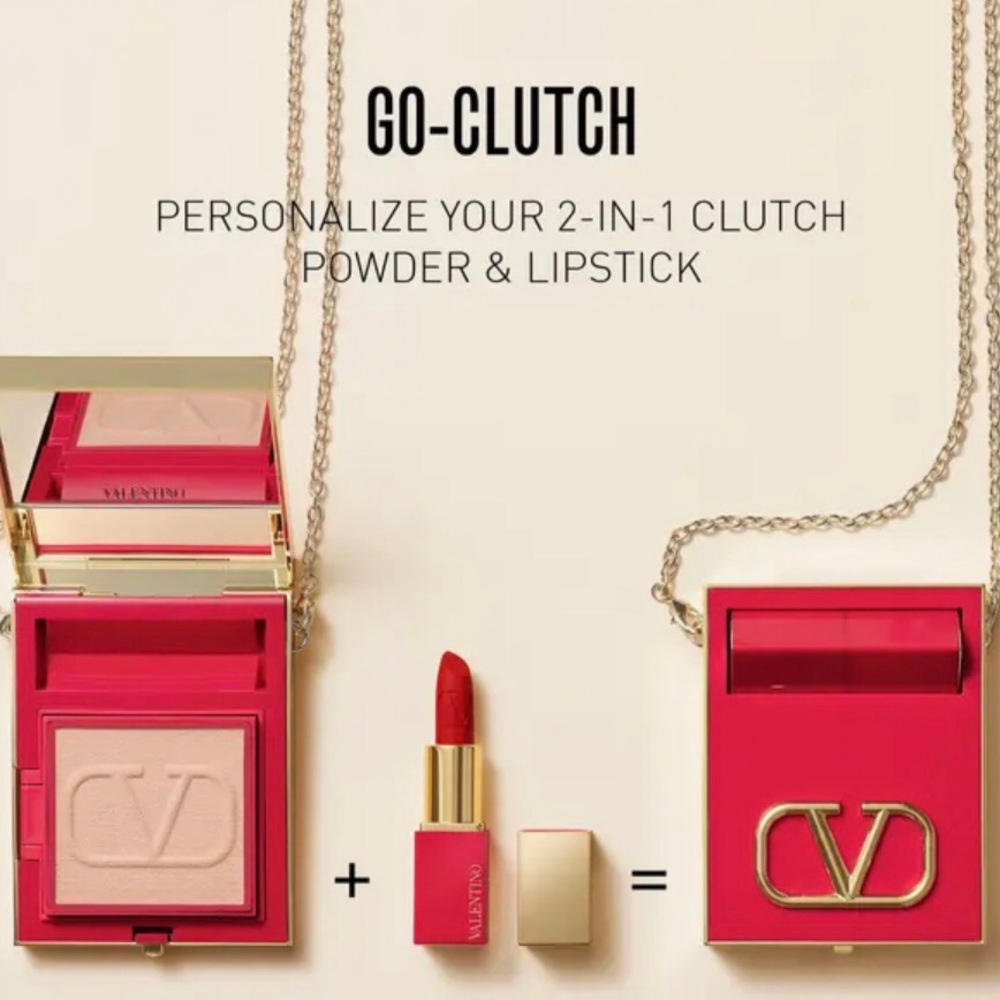 Valentino Pink & Red Go-Clutch 2-in-1 Powder and Lipstick Refillable New in box